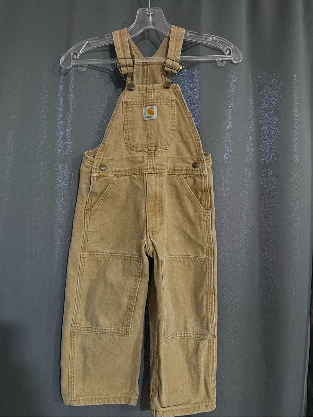 Carhartt Kids Tan Canvas Overalls with Knee Patches